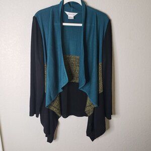 Exclusively Misook Woman Size L Open Waterfall Front Color blocked Cardigan